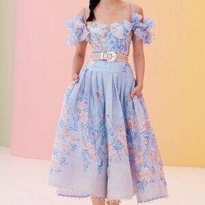 ZIMMERMANN Postcard Bow Bodice Periwinkle Lilac Puff Sleeve Dress